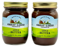 Two Great Lakes Preserves Apple Butter jars, 16 oz (454g) each, front labels facing with gold lids.