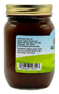 Back label of Great Lakes Preserves Apple Butter jar showing ingredients list and barcode under gold lid