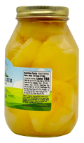 Back of Bartlett Pears jar with Nutrition Facts: serving 1/2 cup (113g), 150 calories; refrigerate after opening.