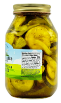 Back of Bread & Butter Pickles jar with Nutrition Facts: serving 6 chips (30mL), 25 calories; refrigerate after opening.