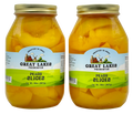 Two Great Lakes Preserves Peach Slices jars, 32 oz (907g) each, front labels facing with gold lids.