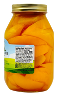 Back of Peach Slices jar with Nutrition Facts: serving 1/2 cup (113g), 170 calories; refrigerate after opening