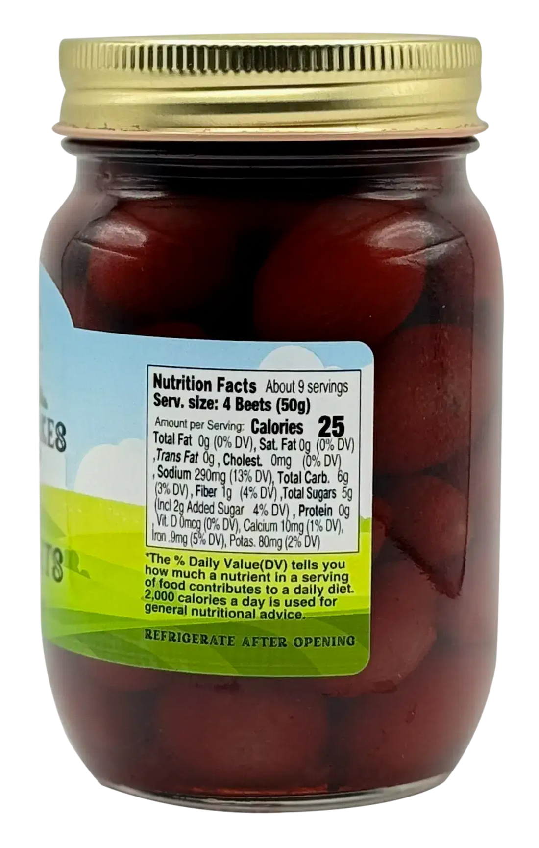 Two Great Lakes Preserves Pickled Baby Beets jars, 15 oz (425g) each, front labels facing with gold lids.