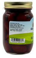 Back label of Great Lakes Preserves Pickled Baby Beets jar showing ingredients list, distributor info, and barcode.