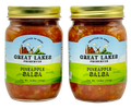 Two Great Lakes Preserves Pineapple Salsa jars, 14.5 oz (411g) each, front labels facing with gold lids.