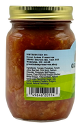 Back label of Great Lakes Preserves Pineapple Salsa jar showing ingredients, distributor details, and barcode.