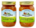 Two Great Lakes Preserves Roasted Pineapple Habanero Sauce jars with gold lids, front labels facing.